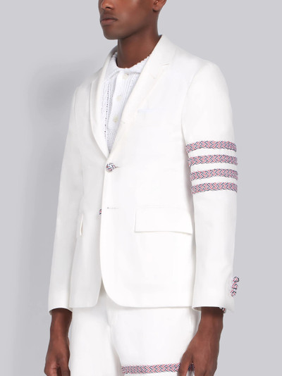 Thom Browne White Unwashed Denim Classic RWB Braid 4-Bar Sport Coat outlook