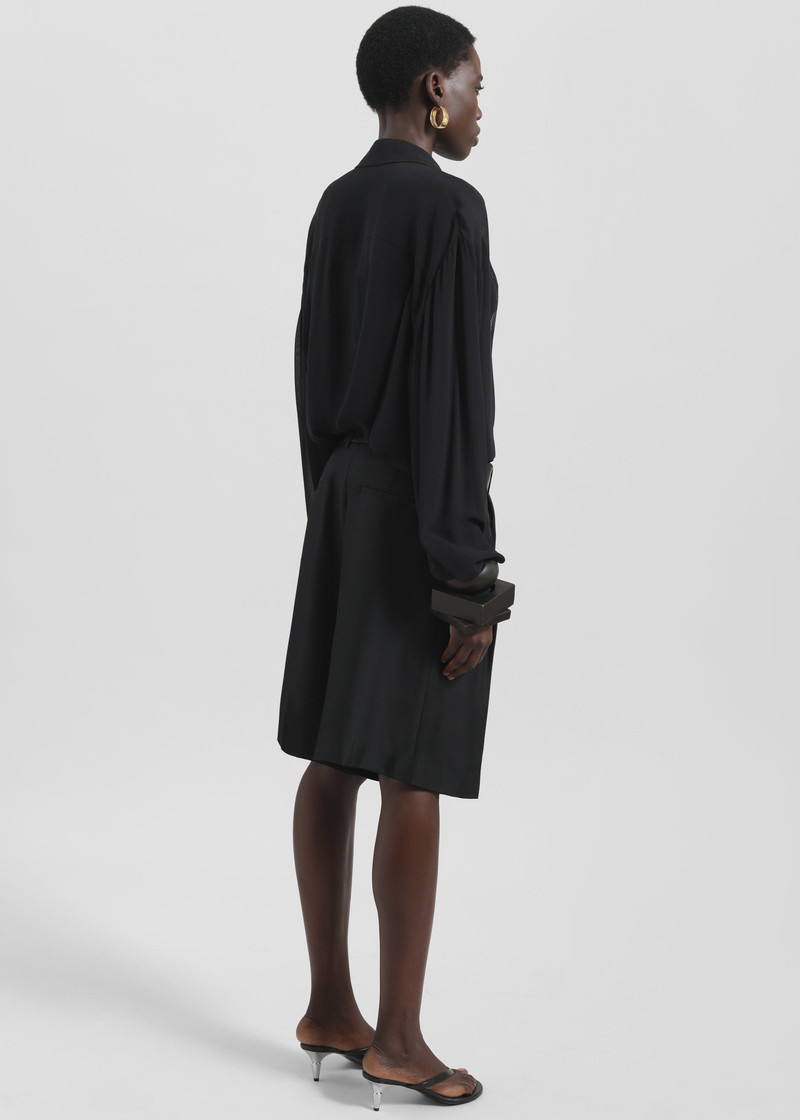 Marfa Pleated Silk Bermuda Shorts - Black 8