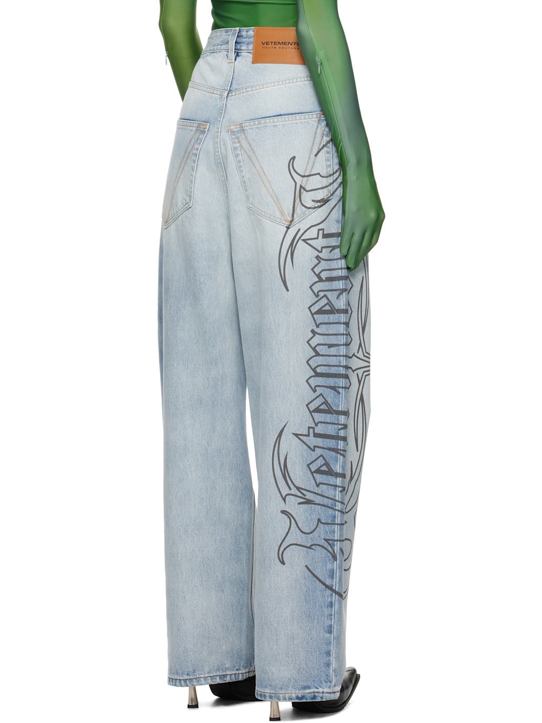 Blue Metal Logo Baggy Jeans - 3