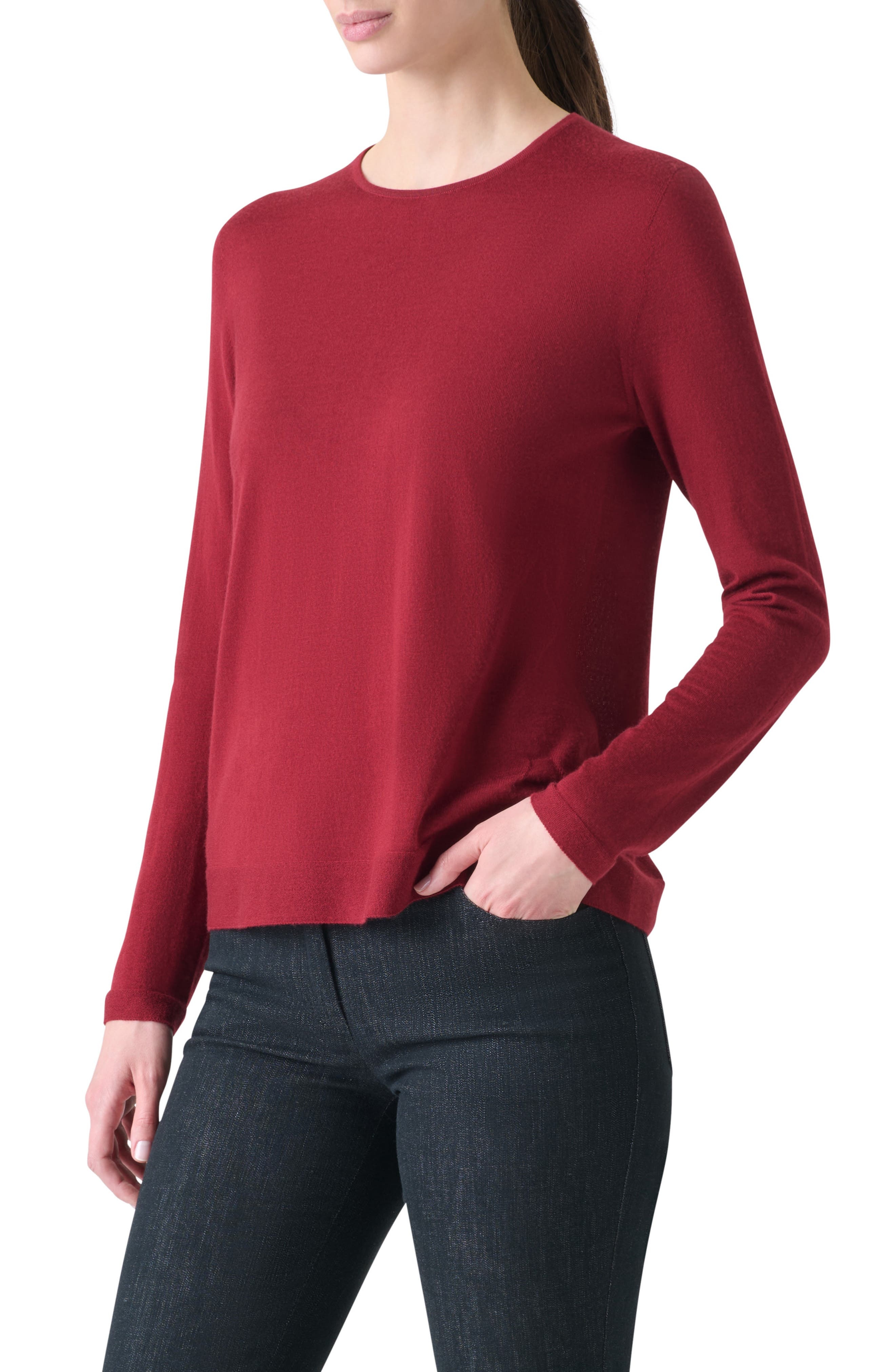 Akris Fine Guage Cashmere & Silk Crewneck Sweater in Ruby Red at Nordstrom - 3