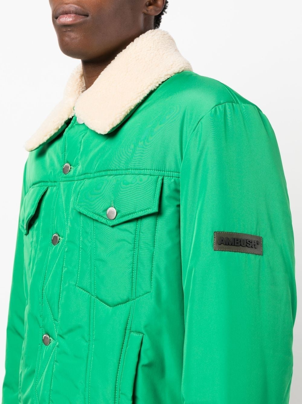 shearling-trim logo-patch jacket - 5
