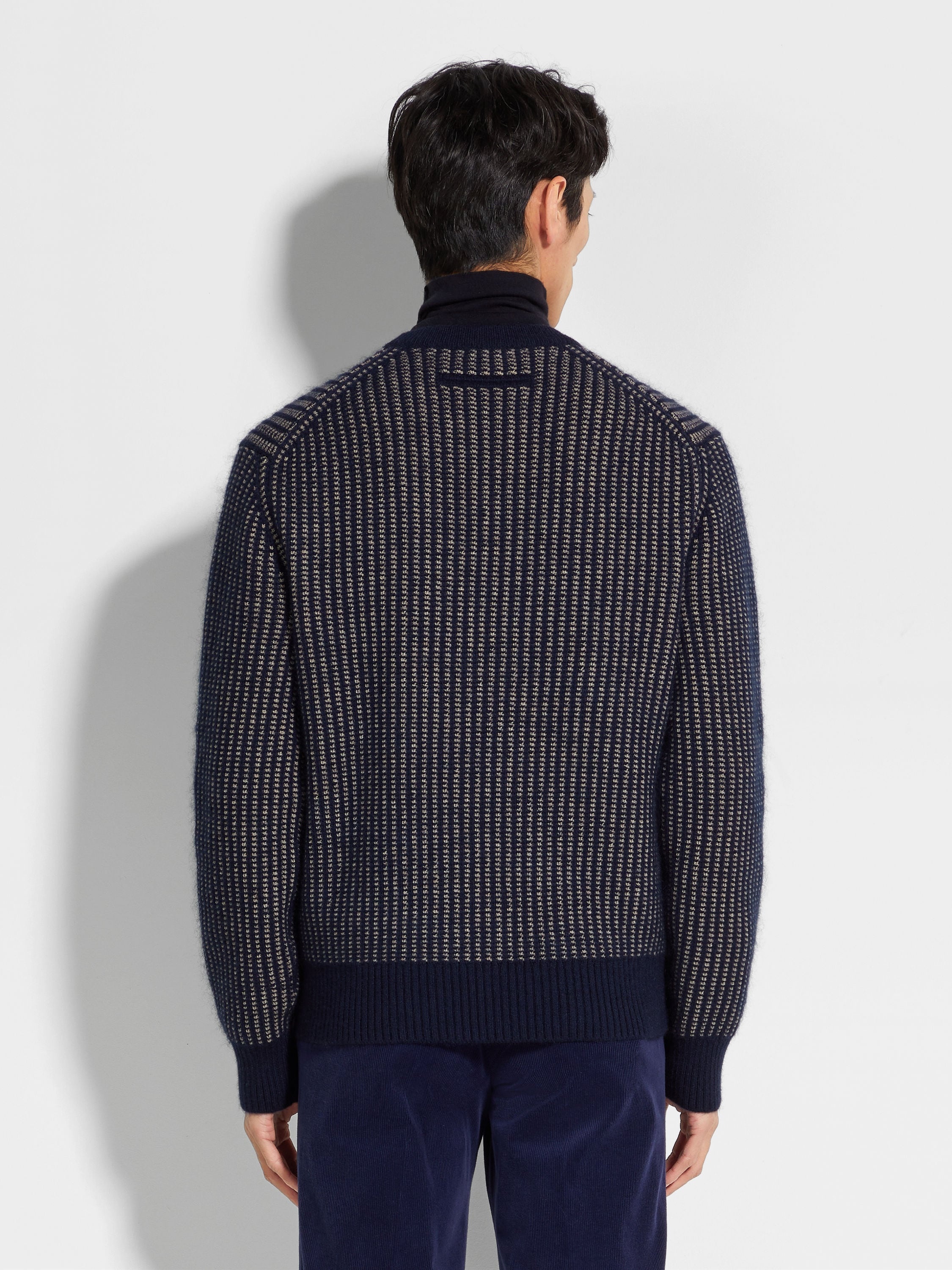 INK BLUE AND LIGHT TAUPE CASHMERE MOHAIR AND SILK CREWNECK - 5