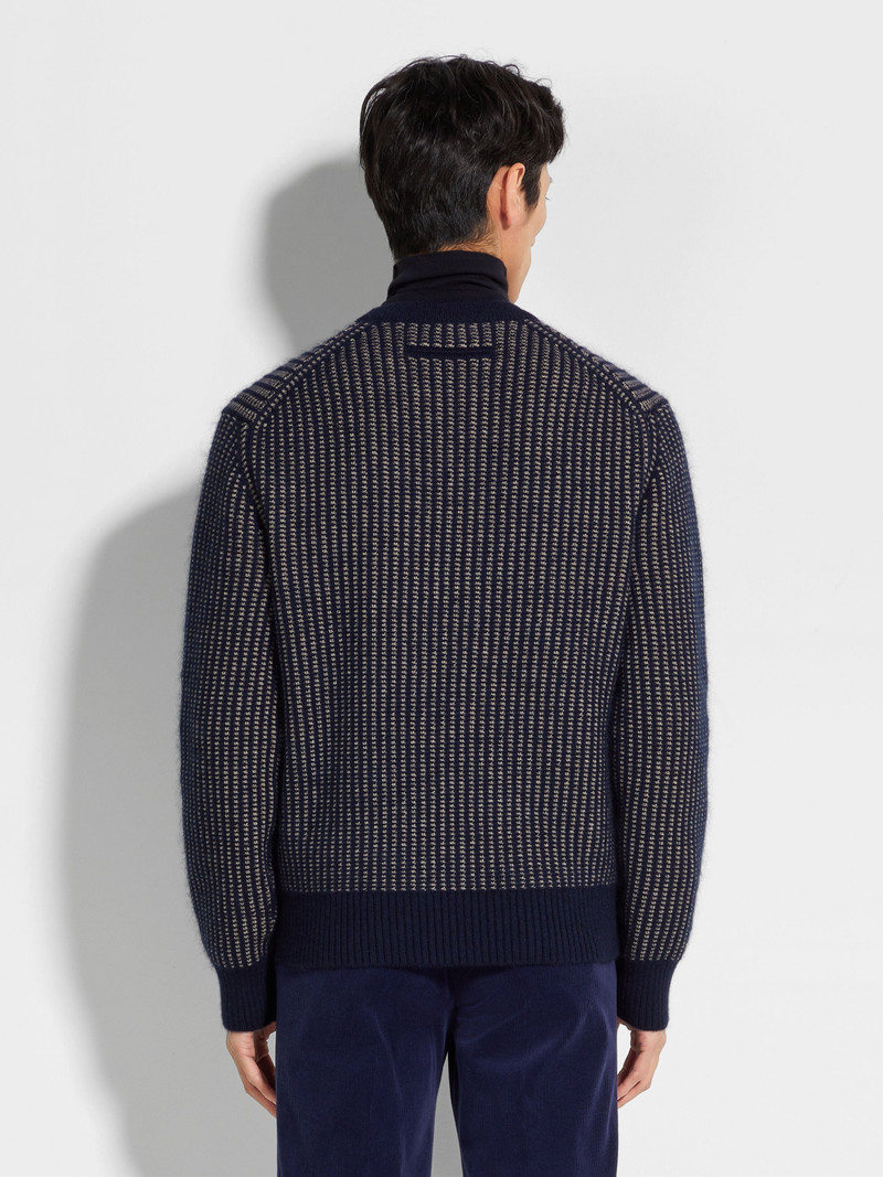 INK BLUE AND LIGHT TAUPE CASHMERE MOHAIR AND SILK CREWNECK 5