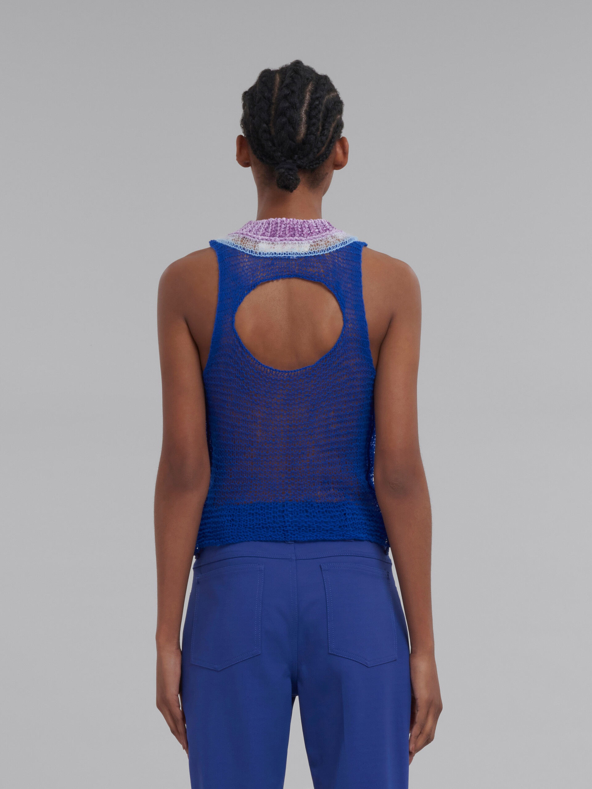 BLUE MESH WOOL AND CASHMERE TANK TOP WITH CUTOUT - 3