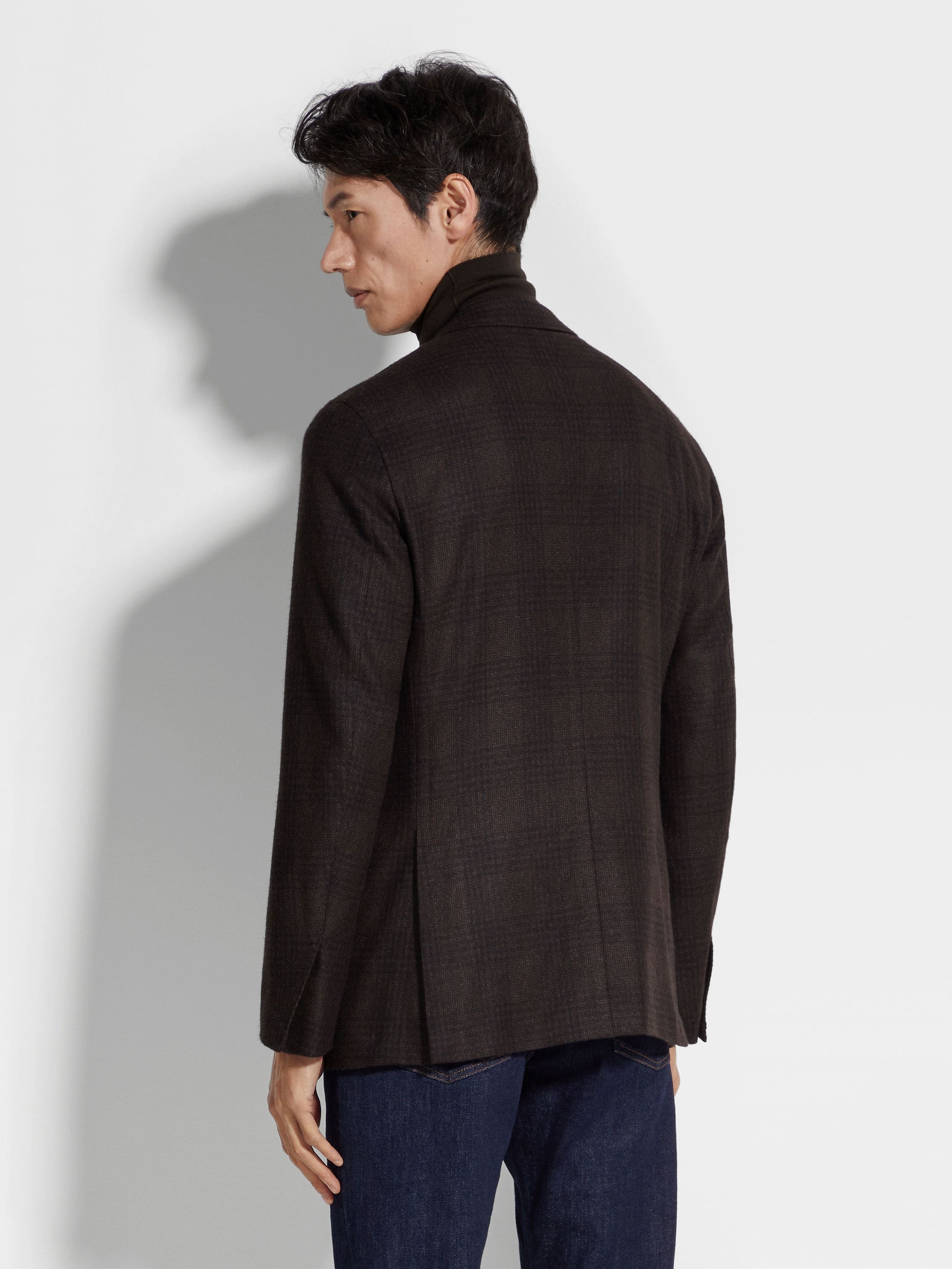 DARK BROWN AND BROWN SILK AND CASHMERE JACKET - 5