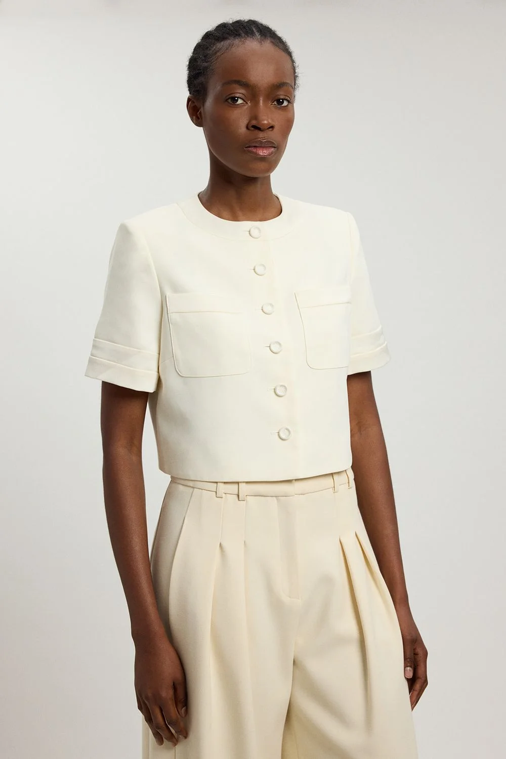 Petite Satin Tux Short Sleeve Tailored Jacket - 1