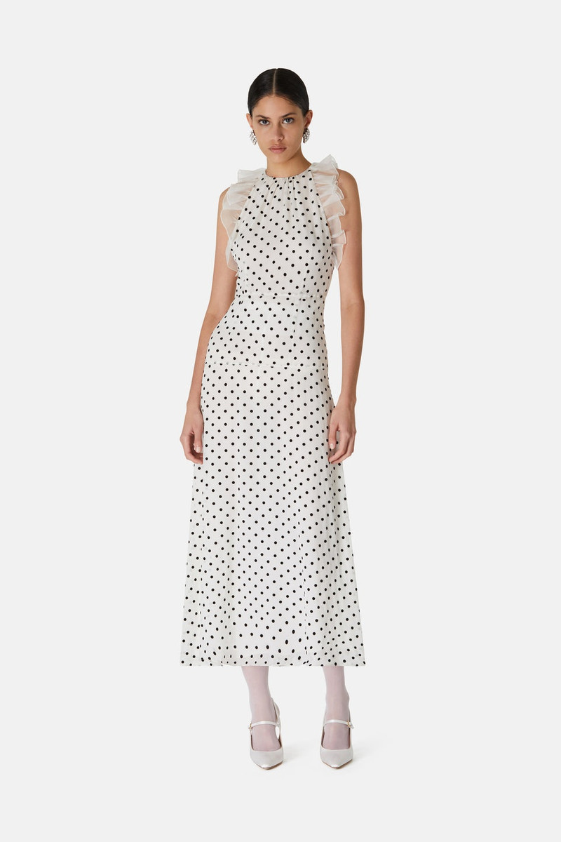 FLOCKED POLKA DOT SILK GEORGETTE SLEEVELESS DRESS 4