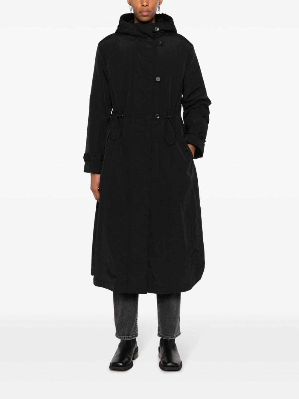 hooded single-breasted coat - 2