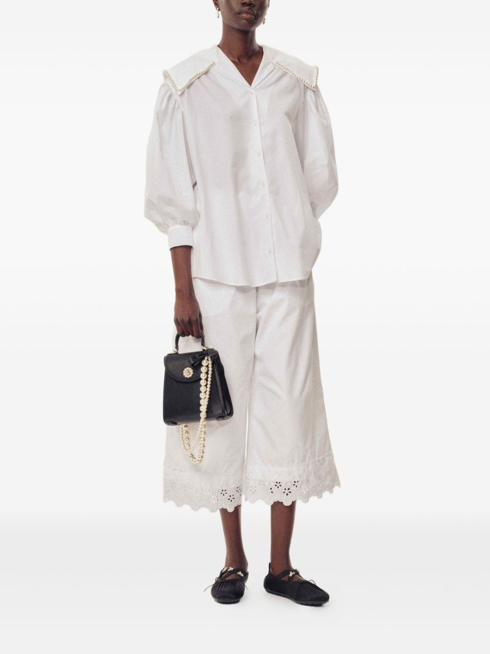 pearl-trimmed puff-sleeve shirt - 2