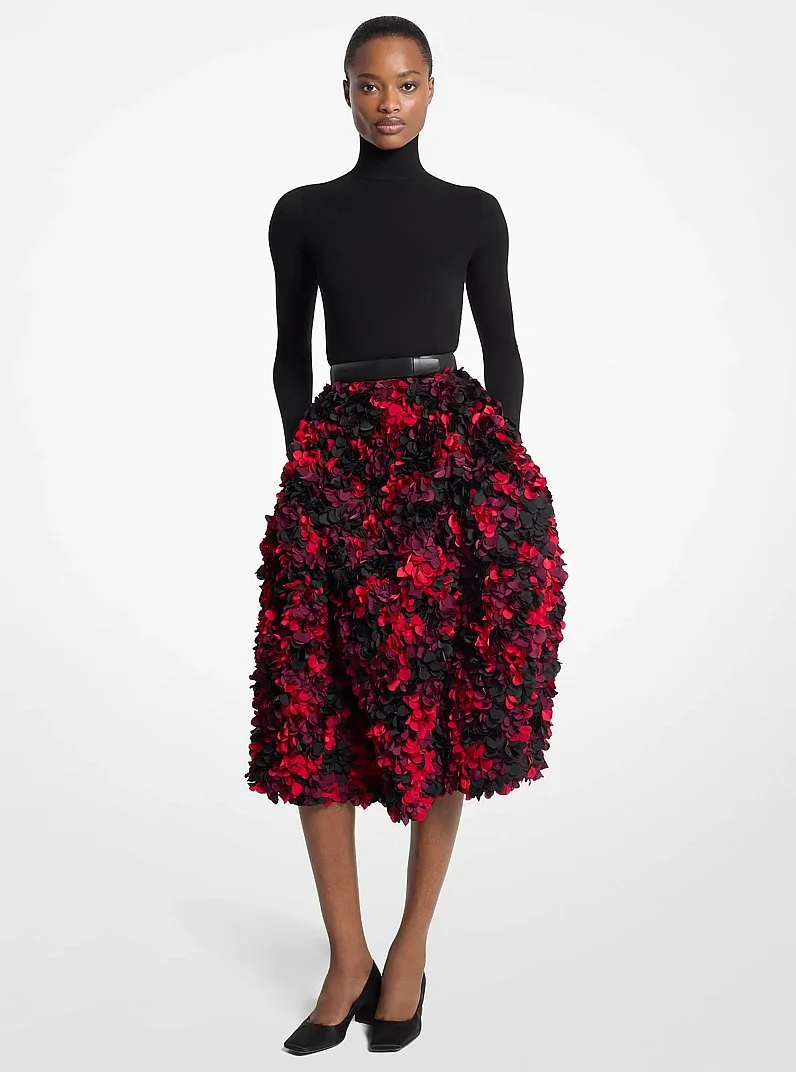 Hand-Embroidered Petal Silk-and-Wool Mikado Skirt - 1