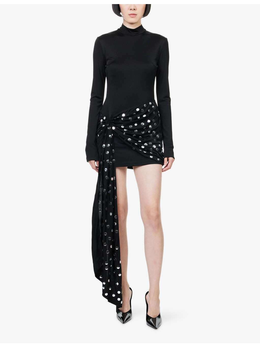 Polkadot Embellished Stretch-Woven Mini Dress - 3