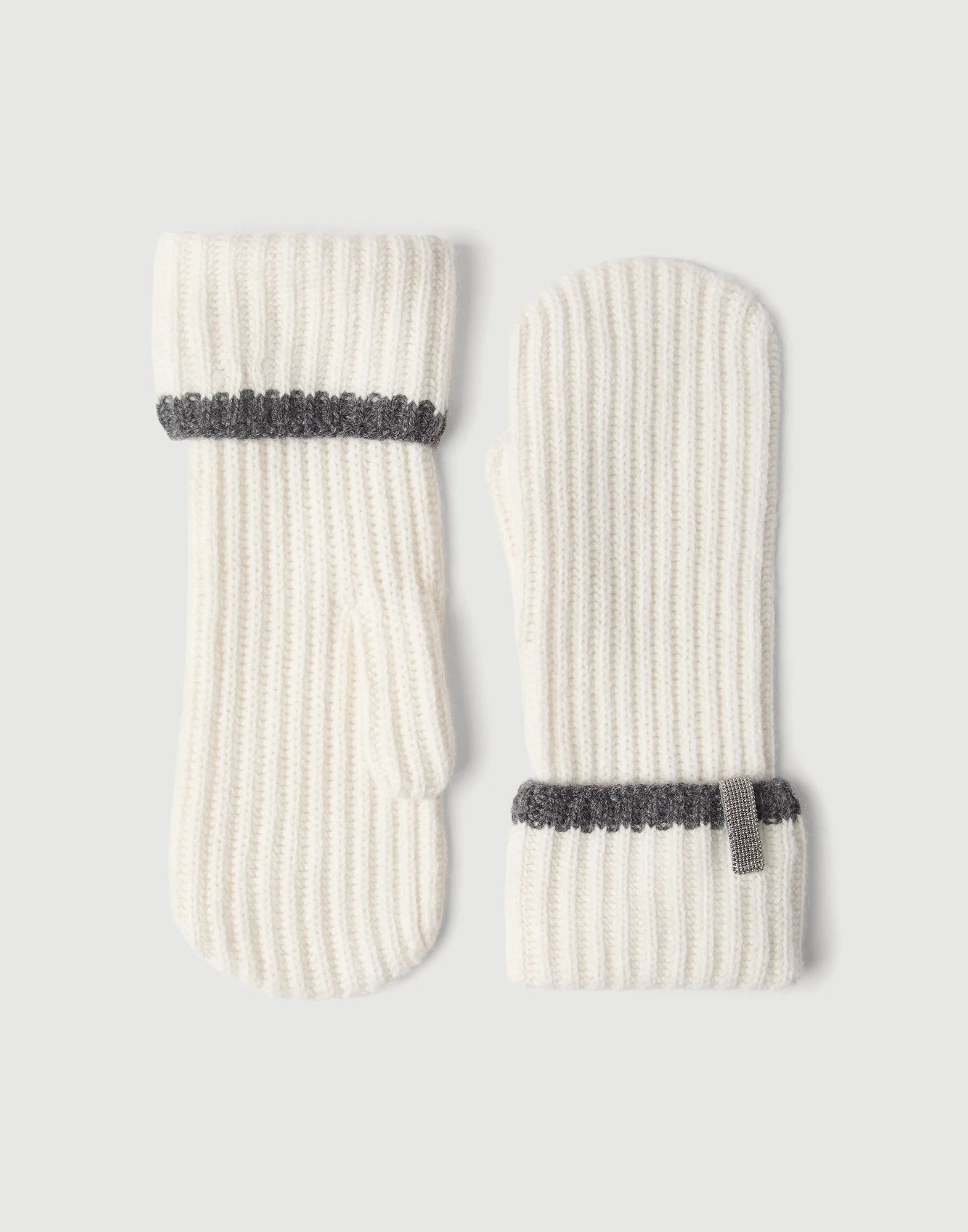 Cashmere English rib knit mittens with monili - 1