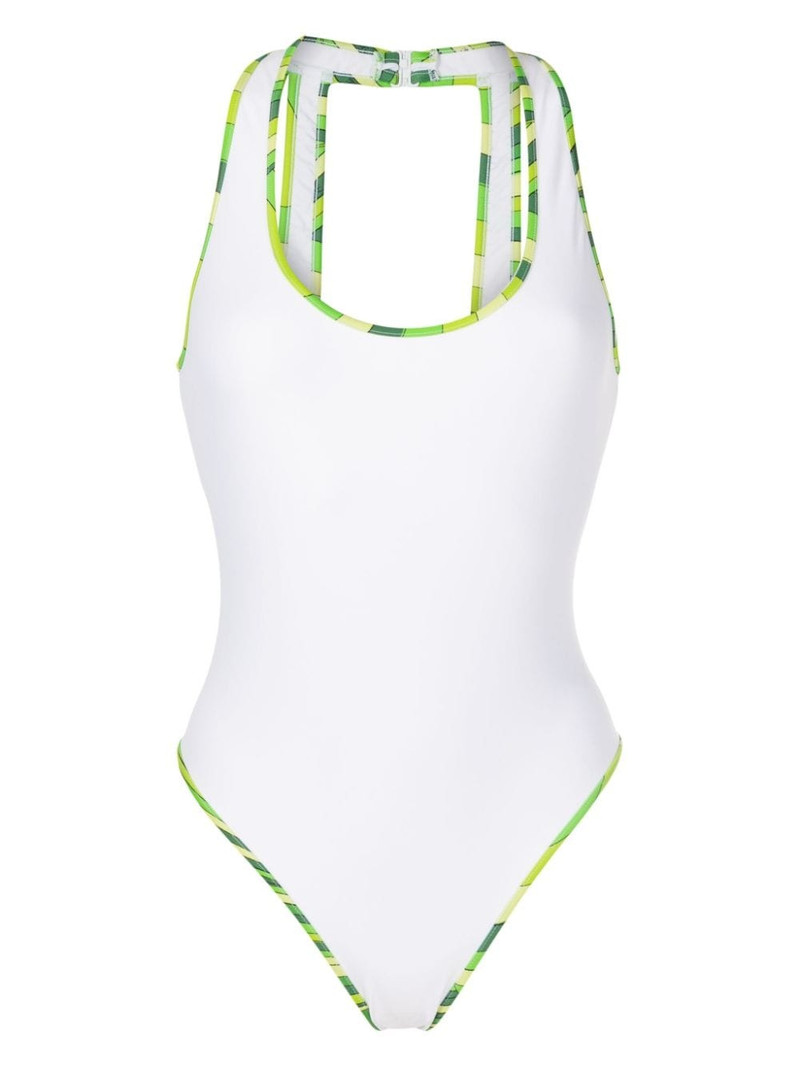 Marmo-print trim swimsuit 1