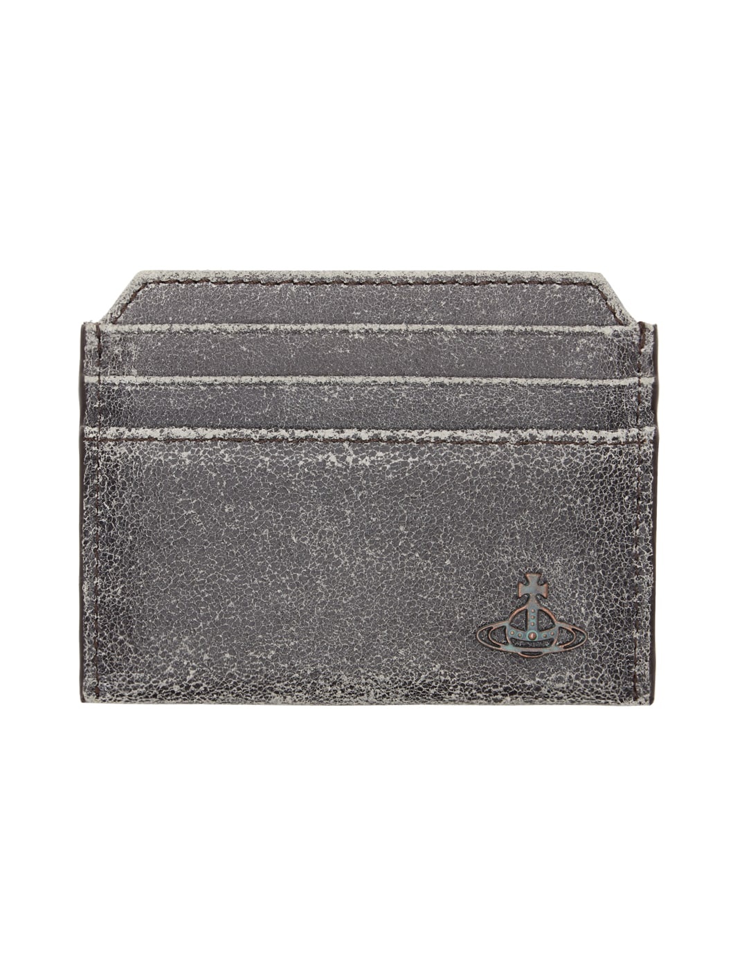 Gray Distressed Leather Slim Card Holder - 2