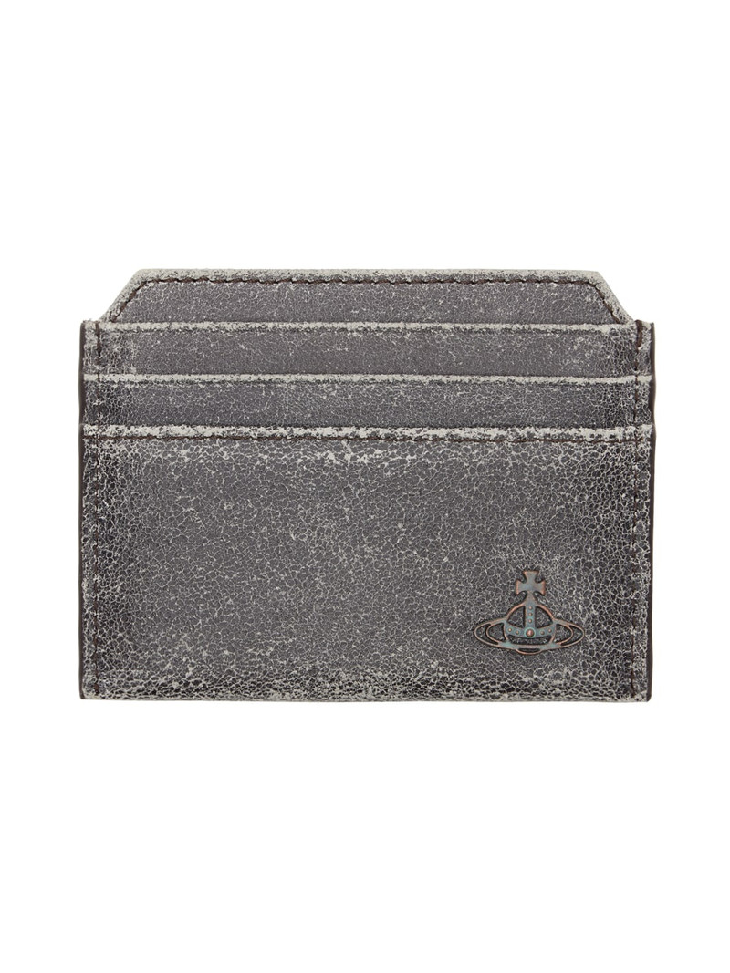 Vivienne Westwood Gray Distressed Leather Slim Card Holder outlook