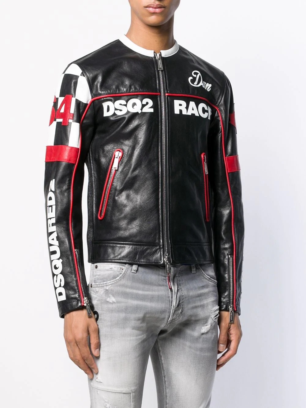 Racing logo print biker jacket - 3