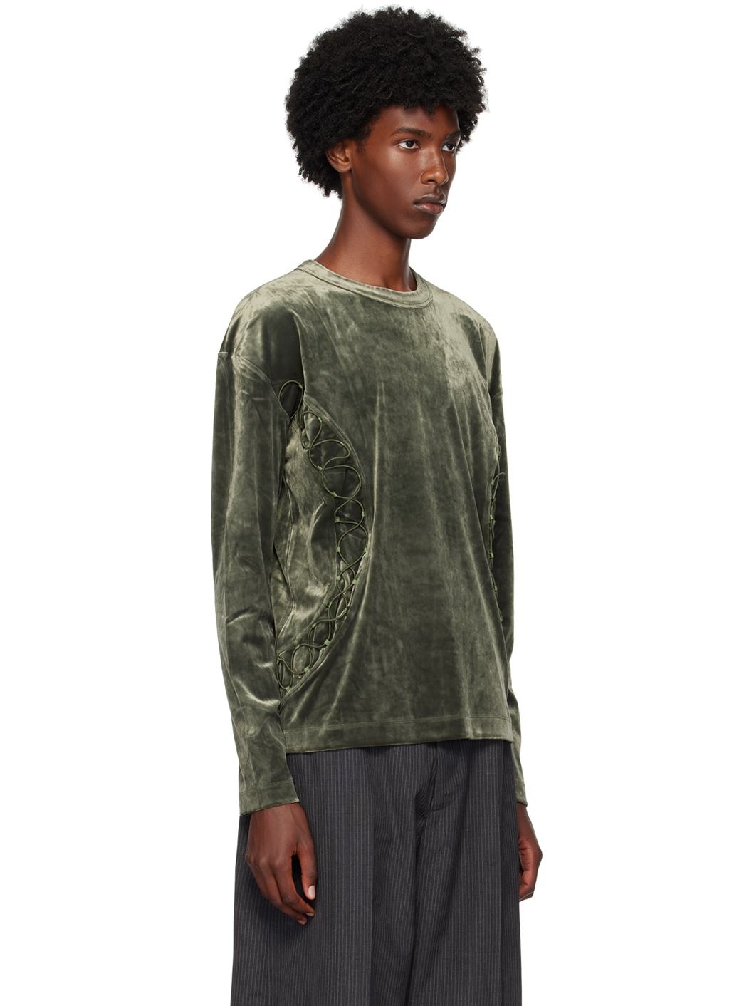 Green Lace-Up Sweater - 2