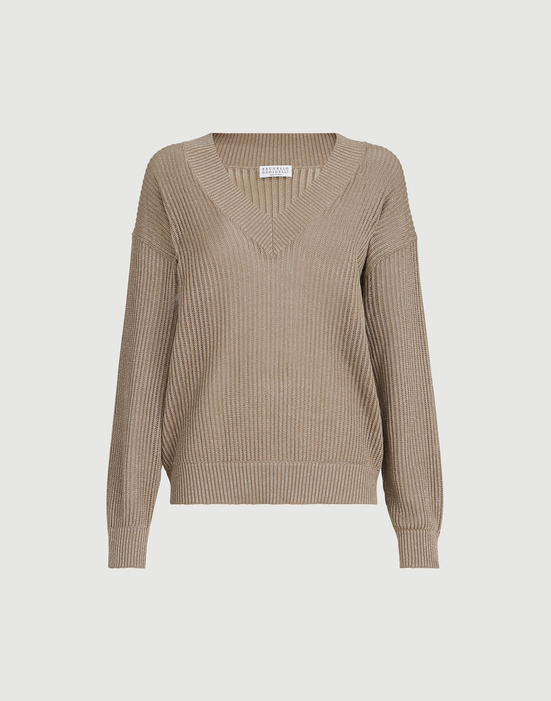 Sparkling cotton ribbed net sweater 1