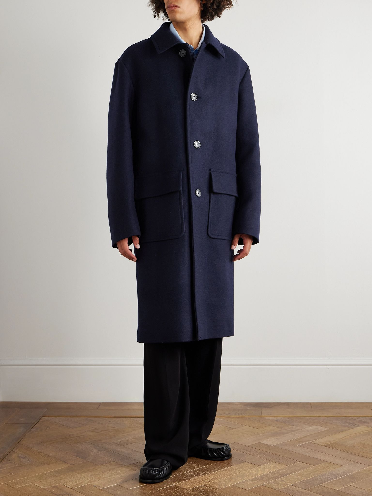 Wool-Blend Twill Coat Navy - 3