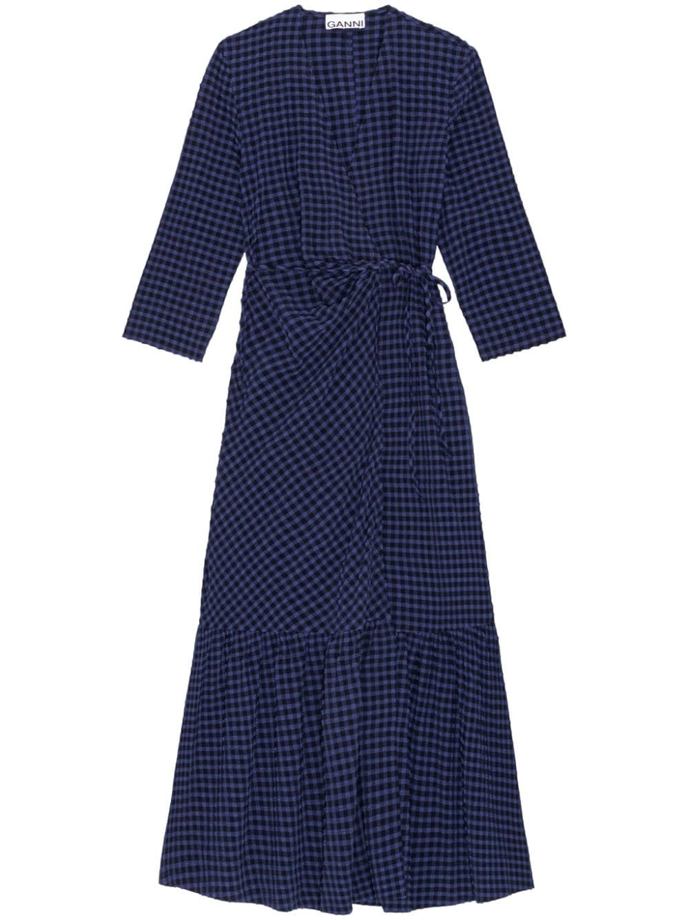 gingham-check pattern wrap midi dress - 1