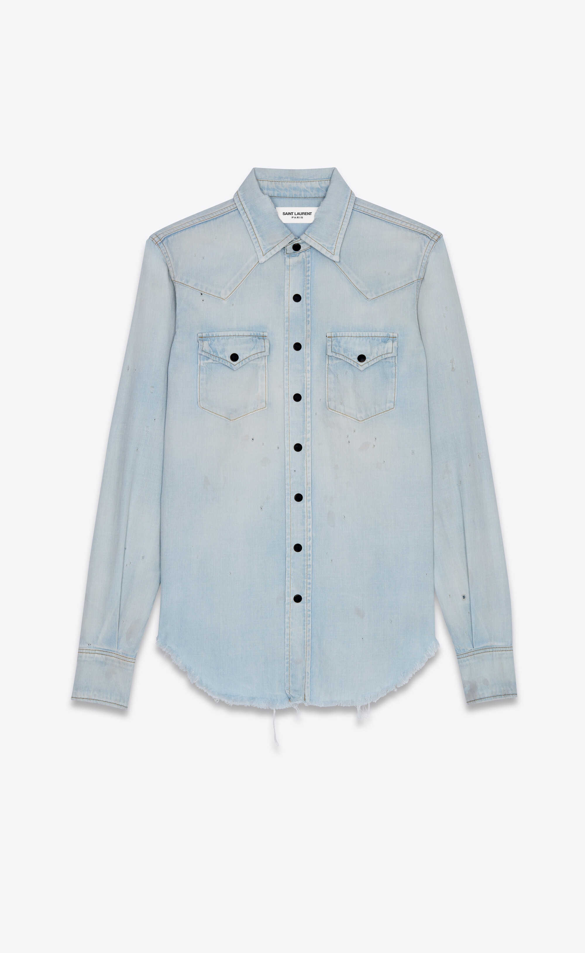 distressed western shirt in dirty sky blue denim - 1