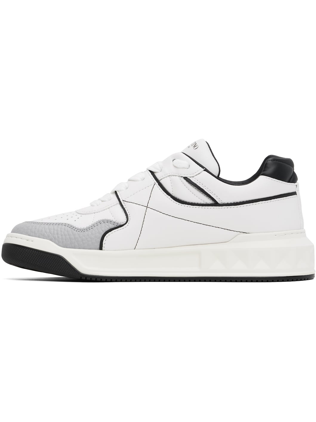 White & Black One Stud Low-Top Nappa Sneakers - 3