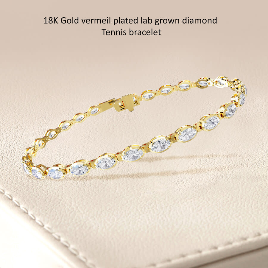 Diamond2Deal - Diamond2Deal 18k Vermeil Plated Silver 4.8 ct Oval Cut Lab Grown Diamond Tennis Bracelet 7" VVS-VS,  - 2