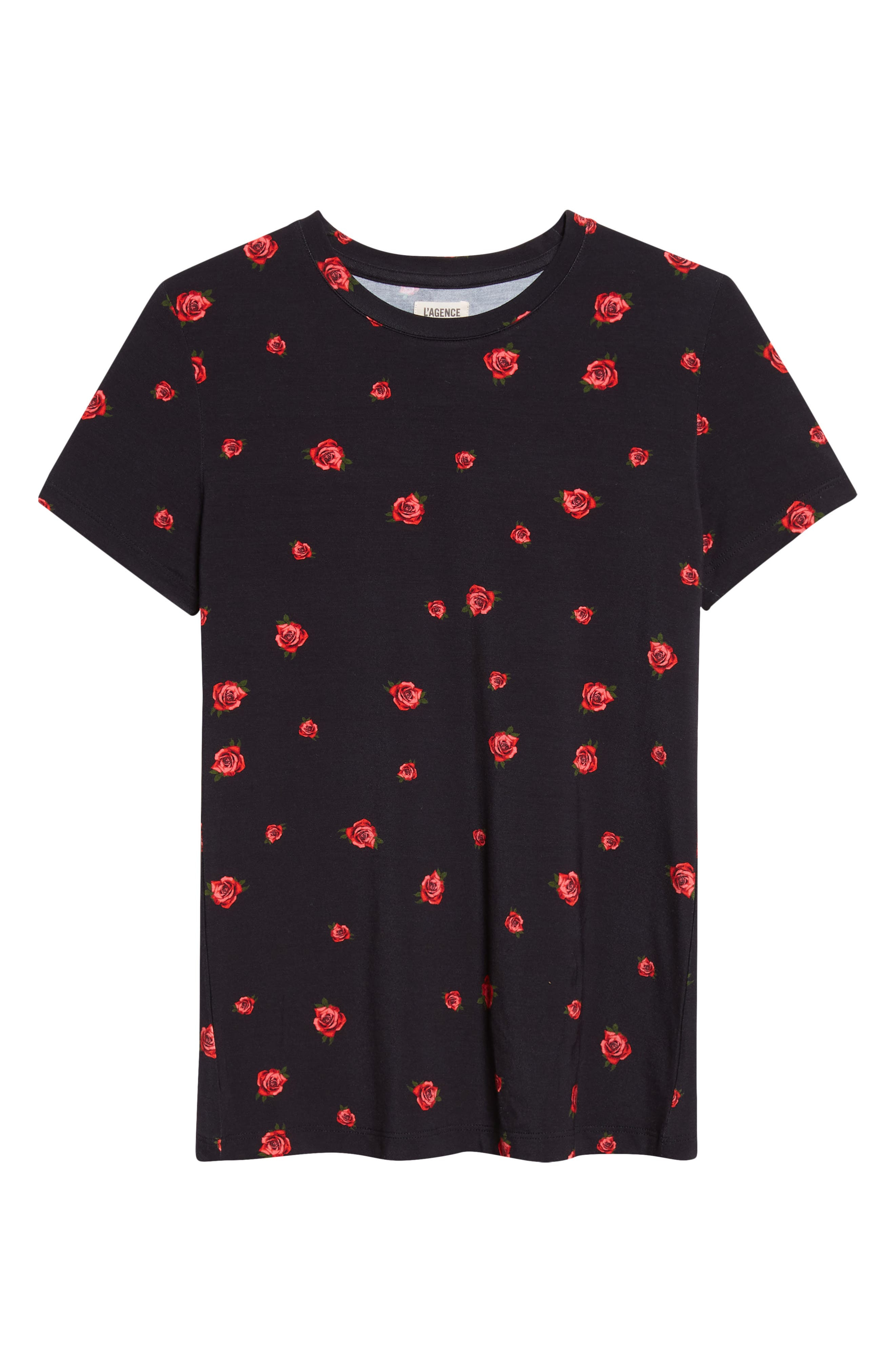 L'AGENCE Ressi Rose Print T-Shirt in Black/Red Rose Emb at Nordstrom - 5