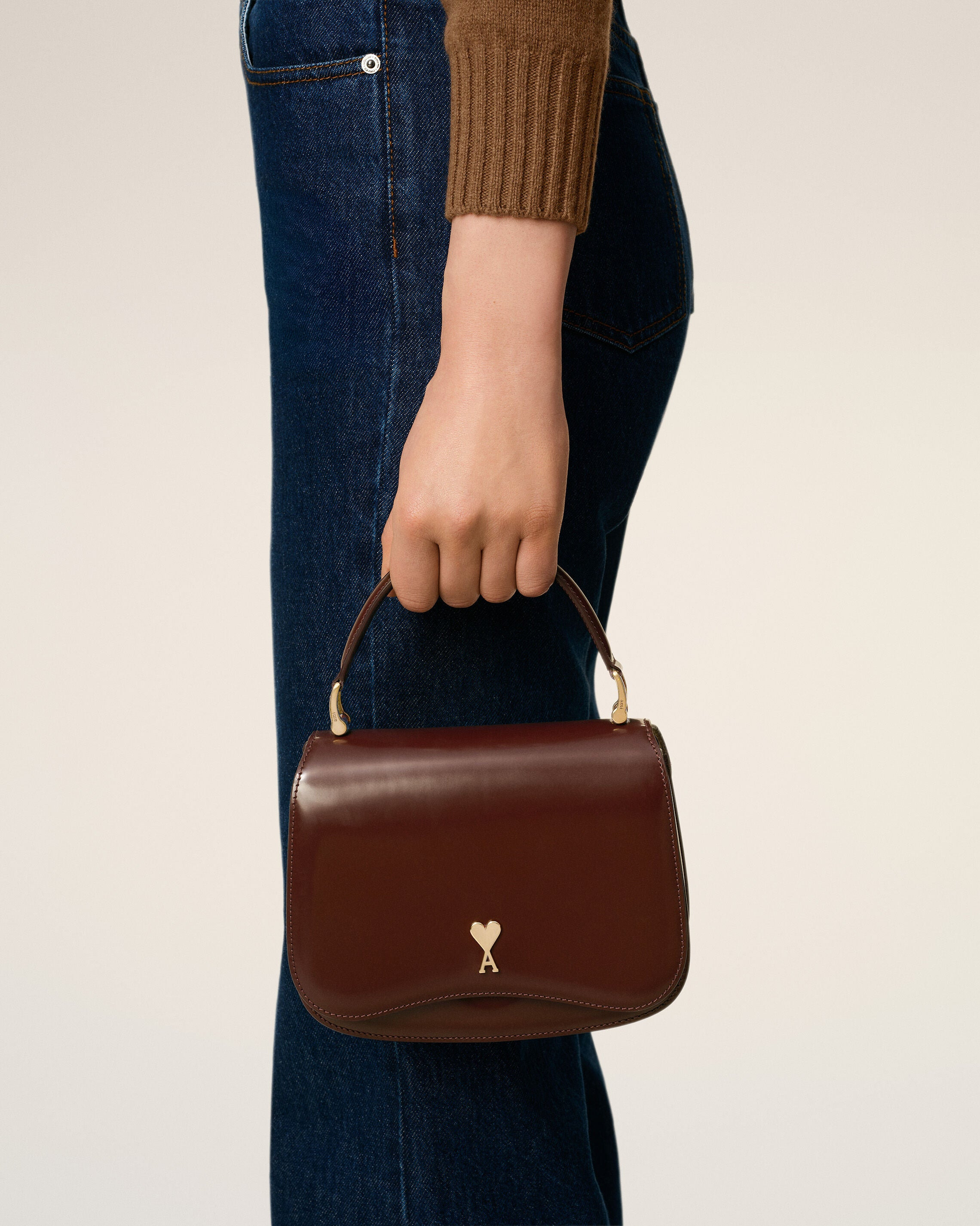 BURGUNDY GLAZED LEATHER HANDLE PARIS PARIS BAG - 7