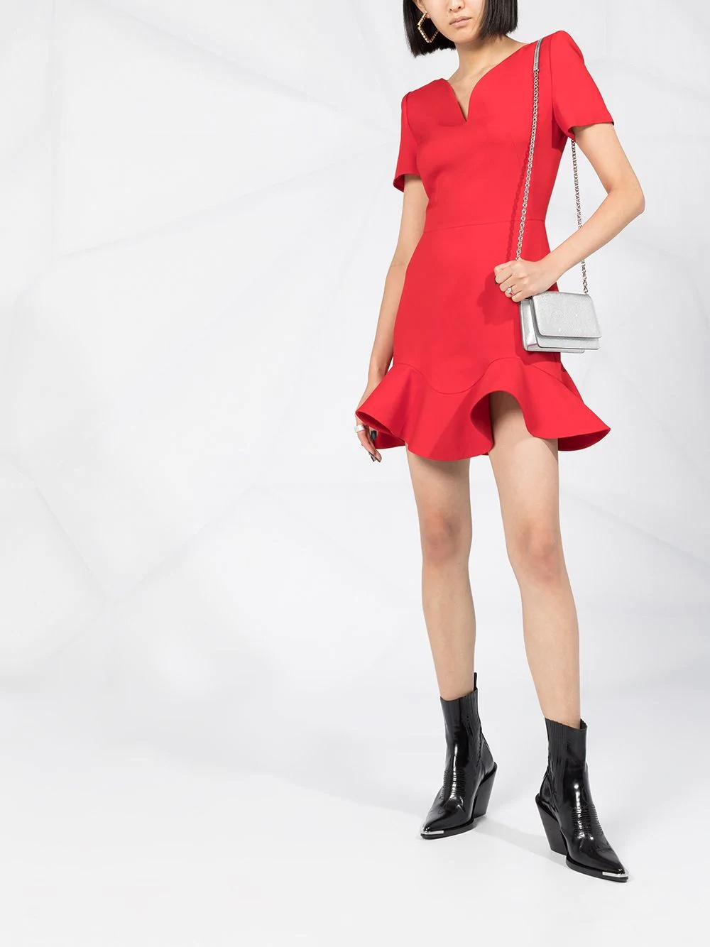 V-neck frilled hem dress - 2