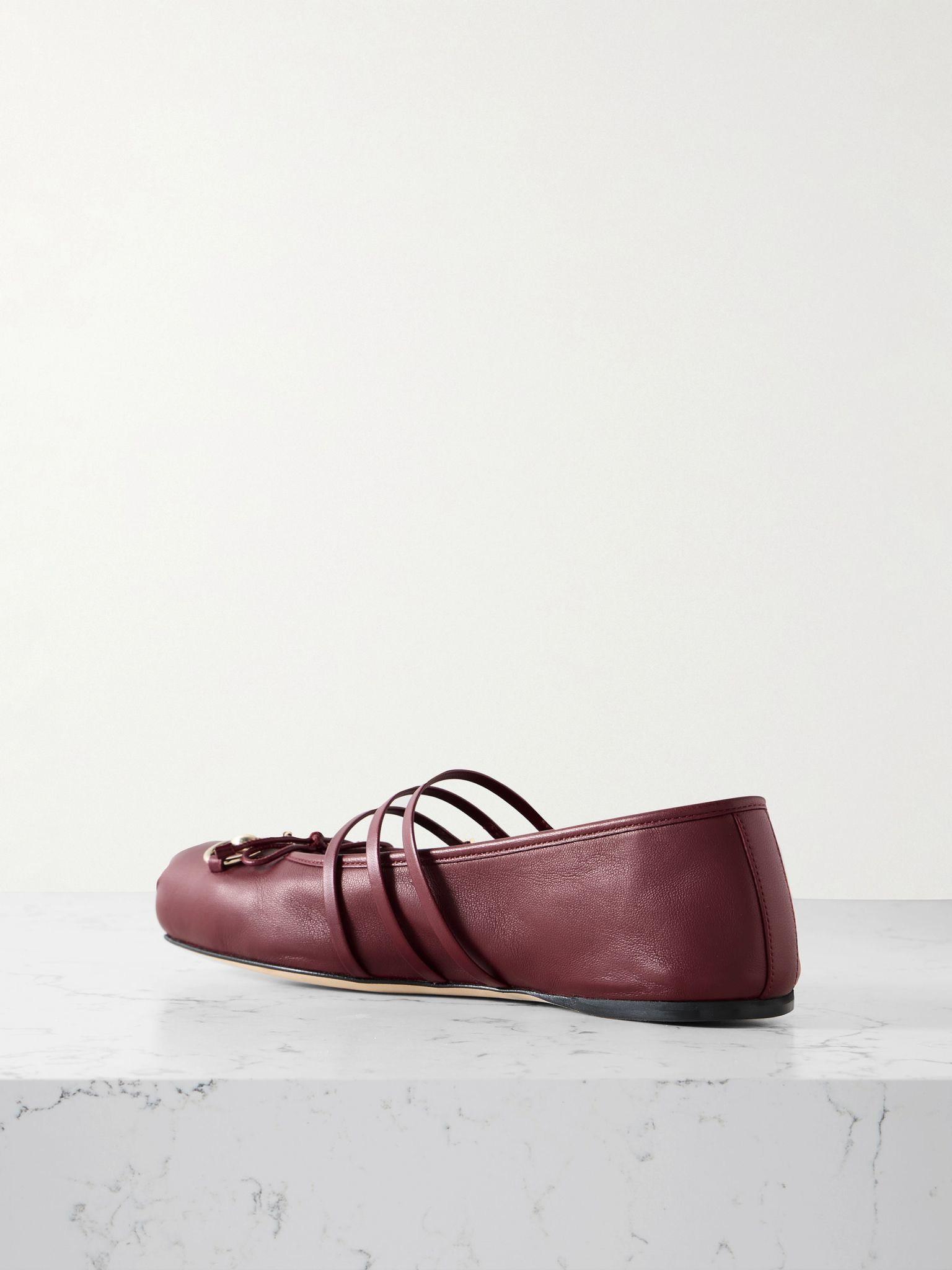 Horsebit-embellished leather ballet flats Burgundy - 3
