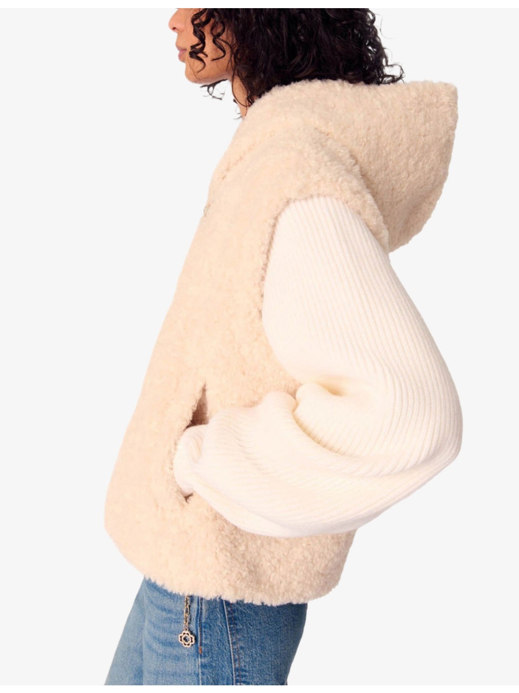 Dual-Material Hooded Faux Fur Jacket - 3