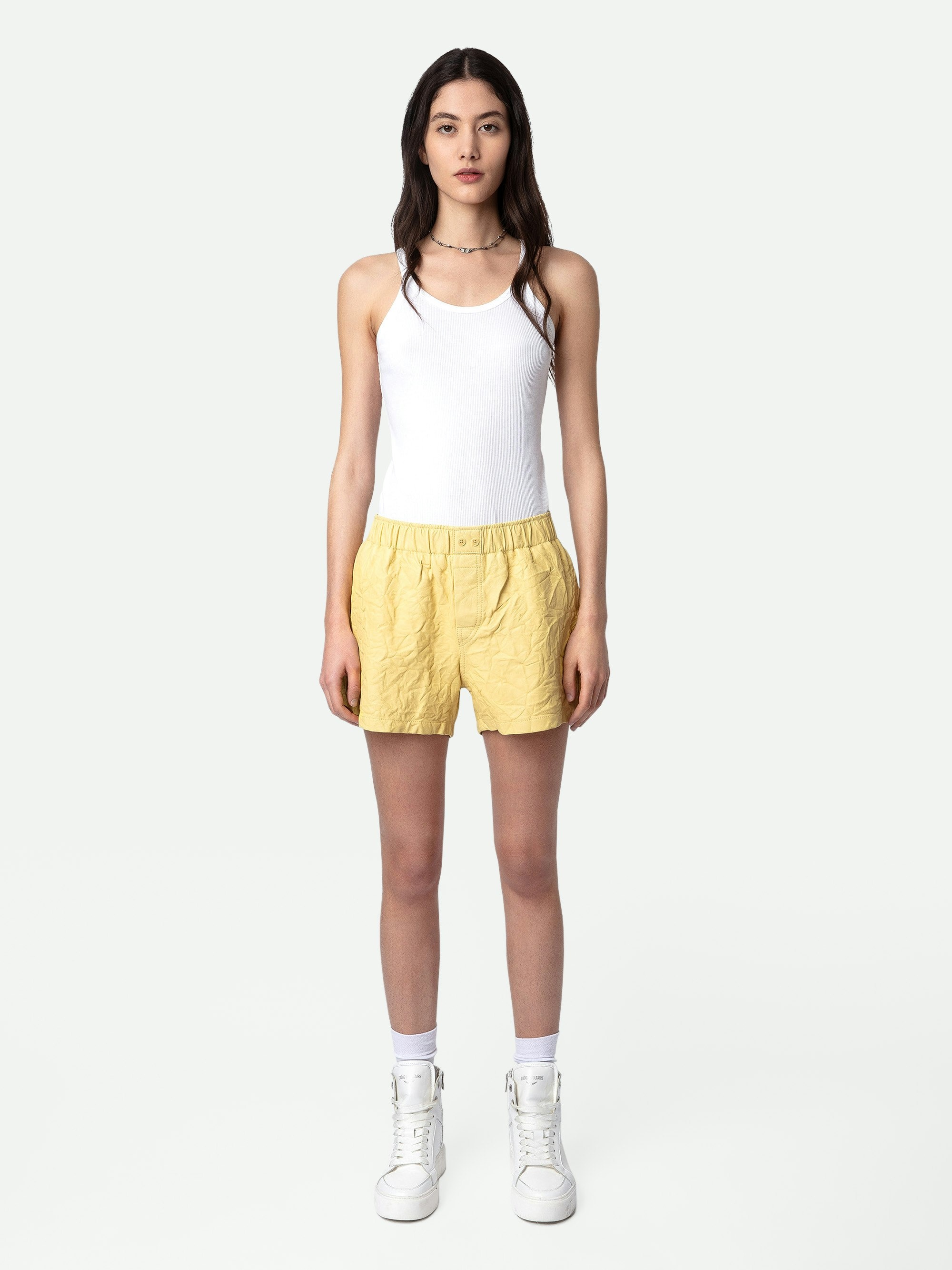 Pax Crinkled Leather Shorts - 6