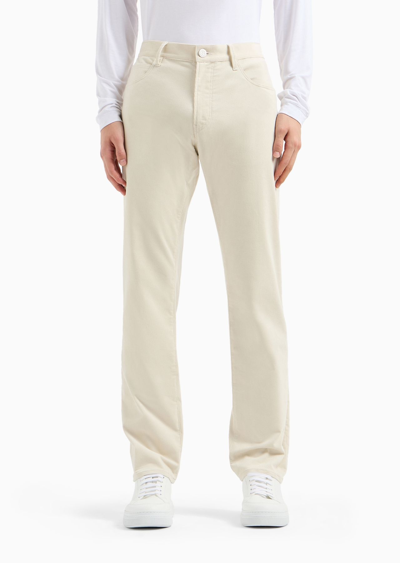 Regular-fit, five-pocket trousers in ribbed cotton and cashmere - 2