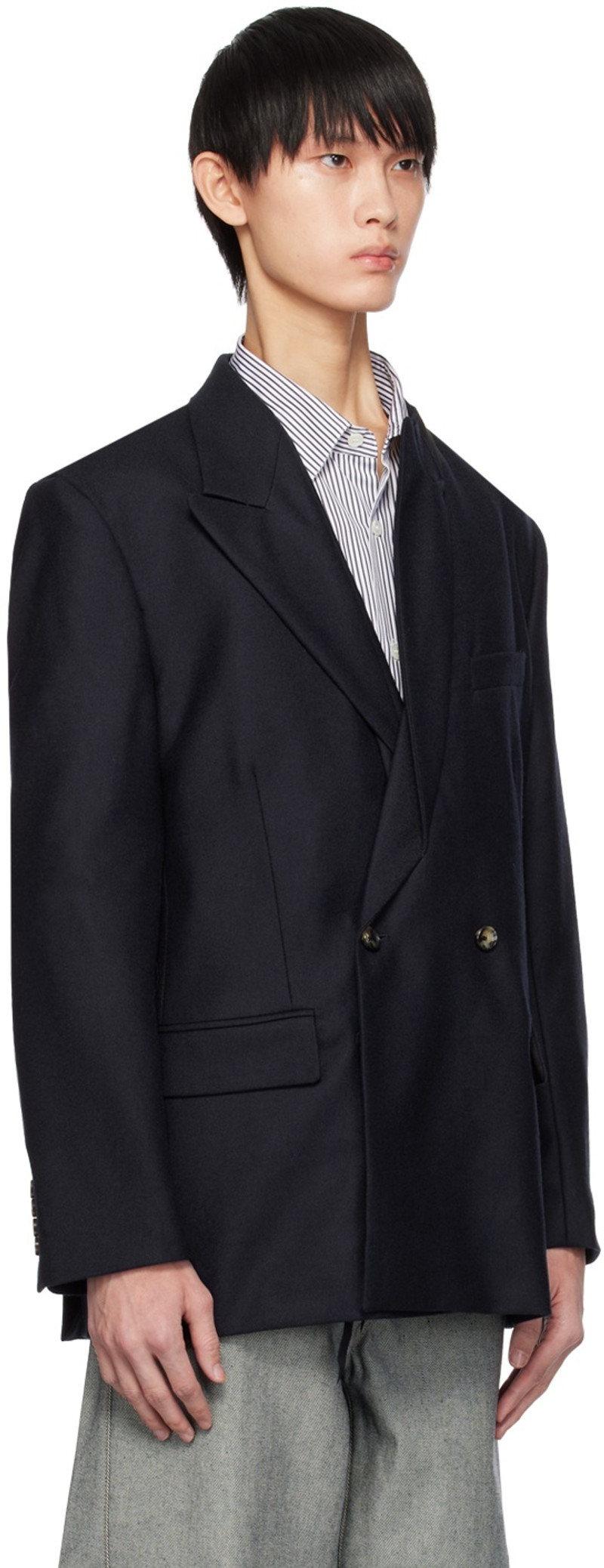 MARINA YEE Navy Origami Blazer outlook