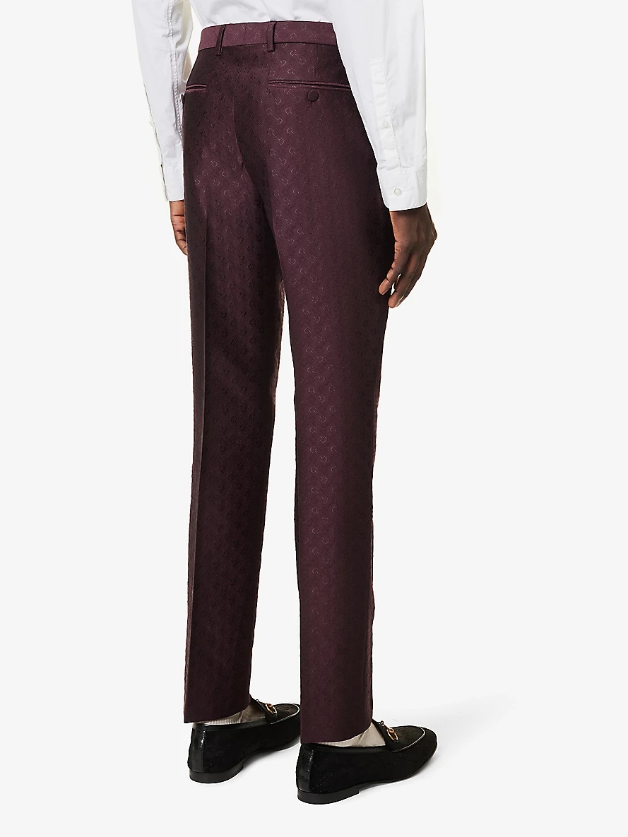 Horsebit-patterned slim-fit mid-rise wool-blend trousers - 4