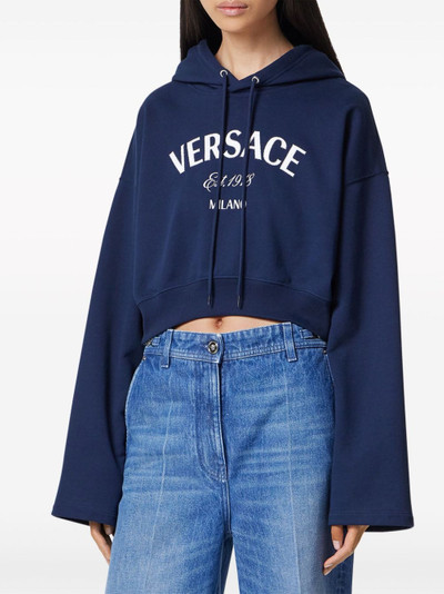 VERSACE logo-embroidered drawstring cropped hoodie outlook