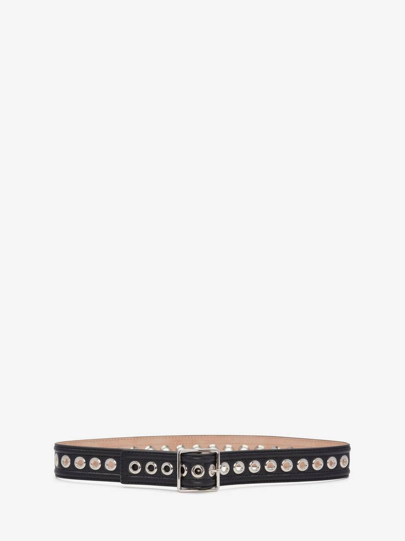 Women's Eyelet Medium Waist Belt in Black - 1