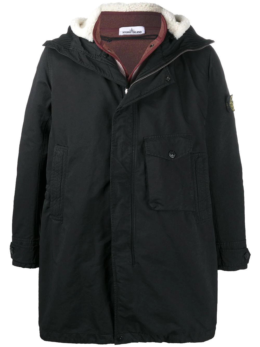 logo-patch parka coat - 1