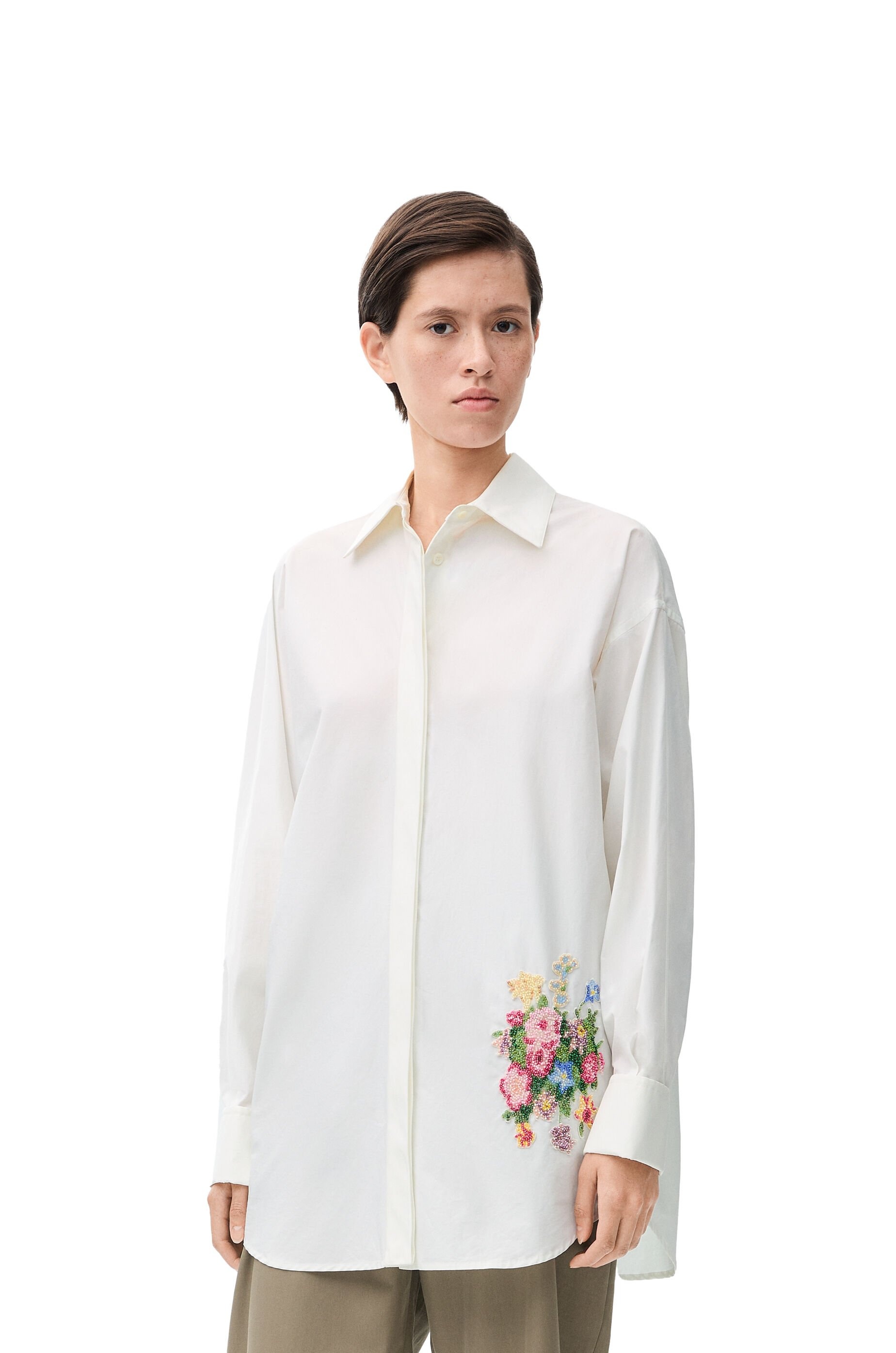 Embroidered draped shirt in cotton - 3