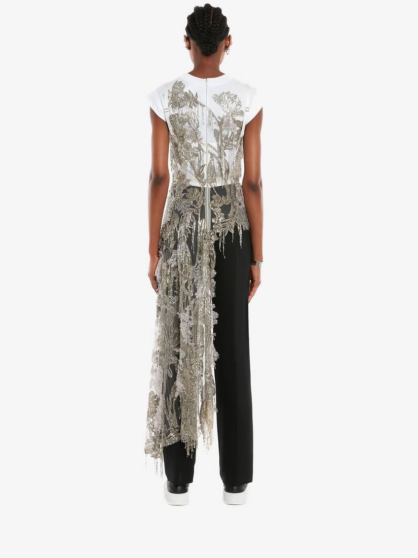 Lily Pad Embroidery Asymmetric Top in White/silver - 4