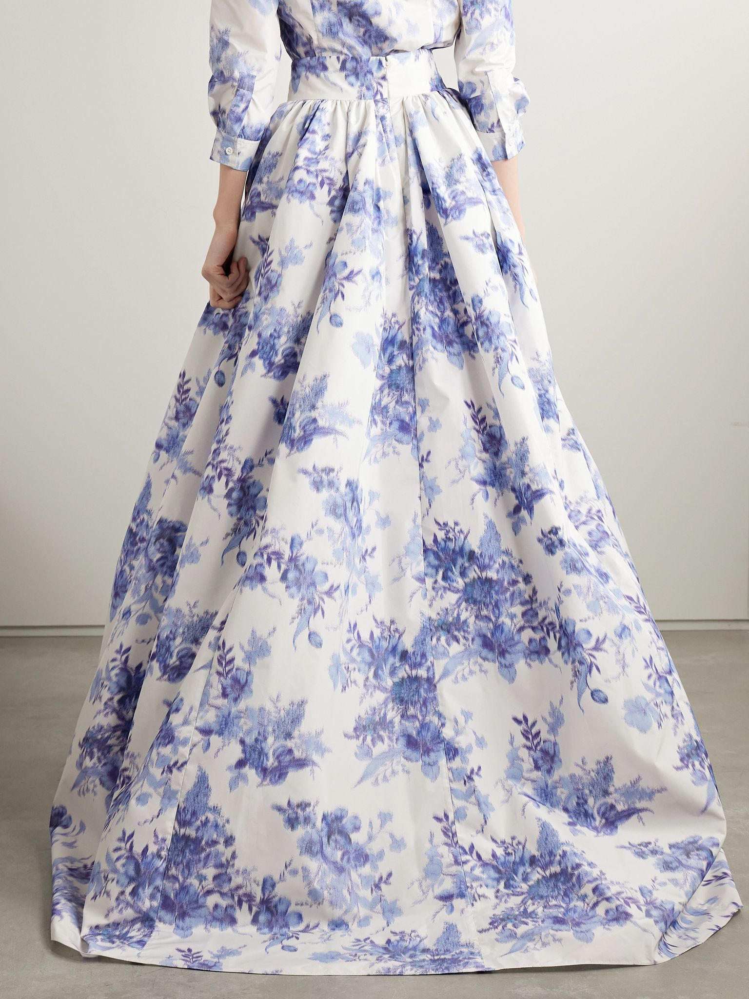 Pleated floral-print taffeta maxi skirt Blue - 4
