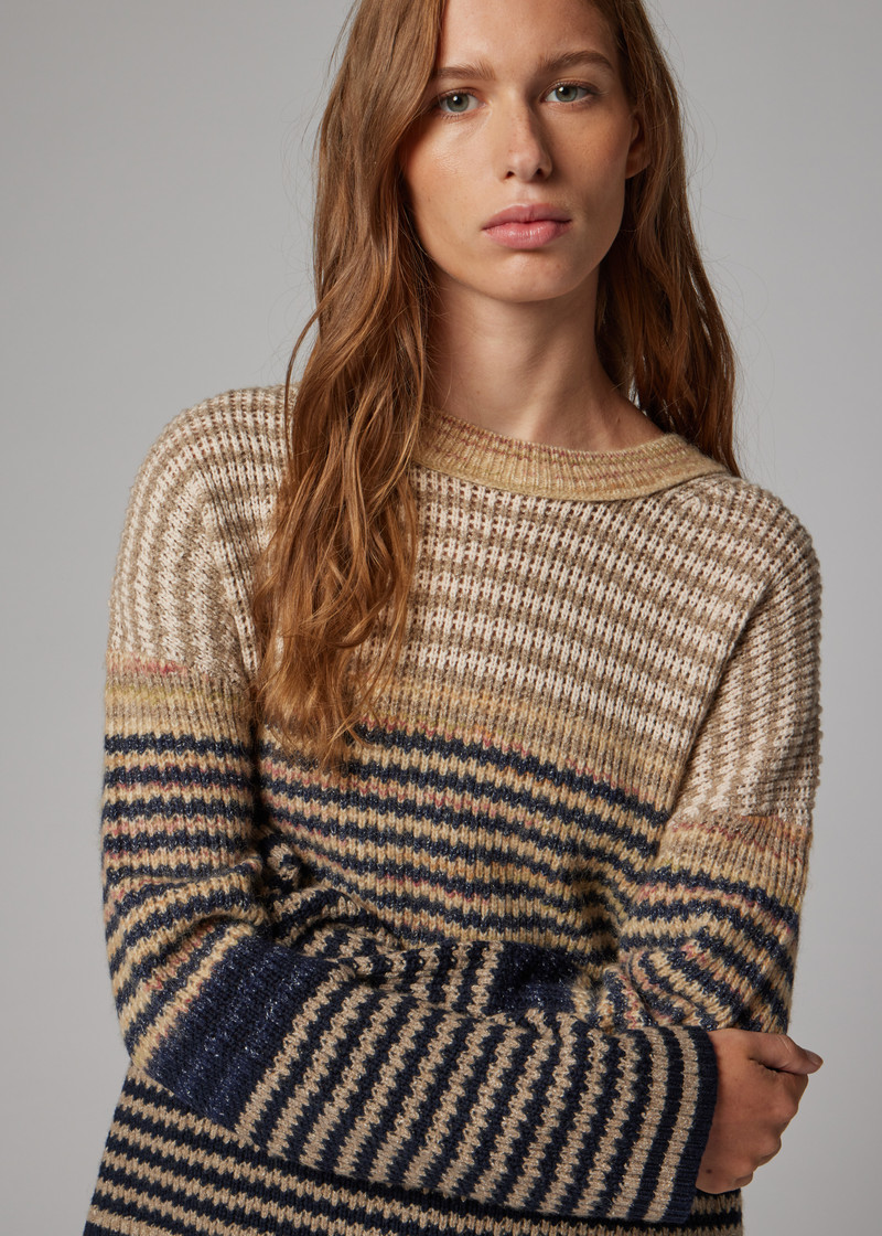 Women's Brown Textured Stripe Knitted Sweater 5
