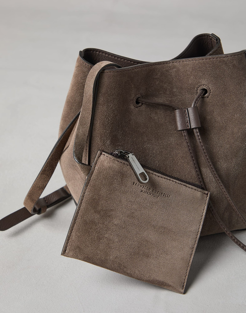 Suede bucket bag with monili 5