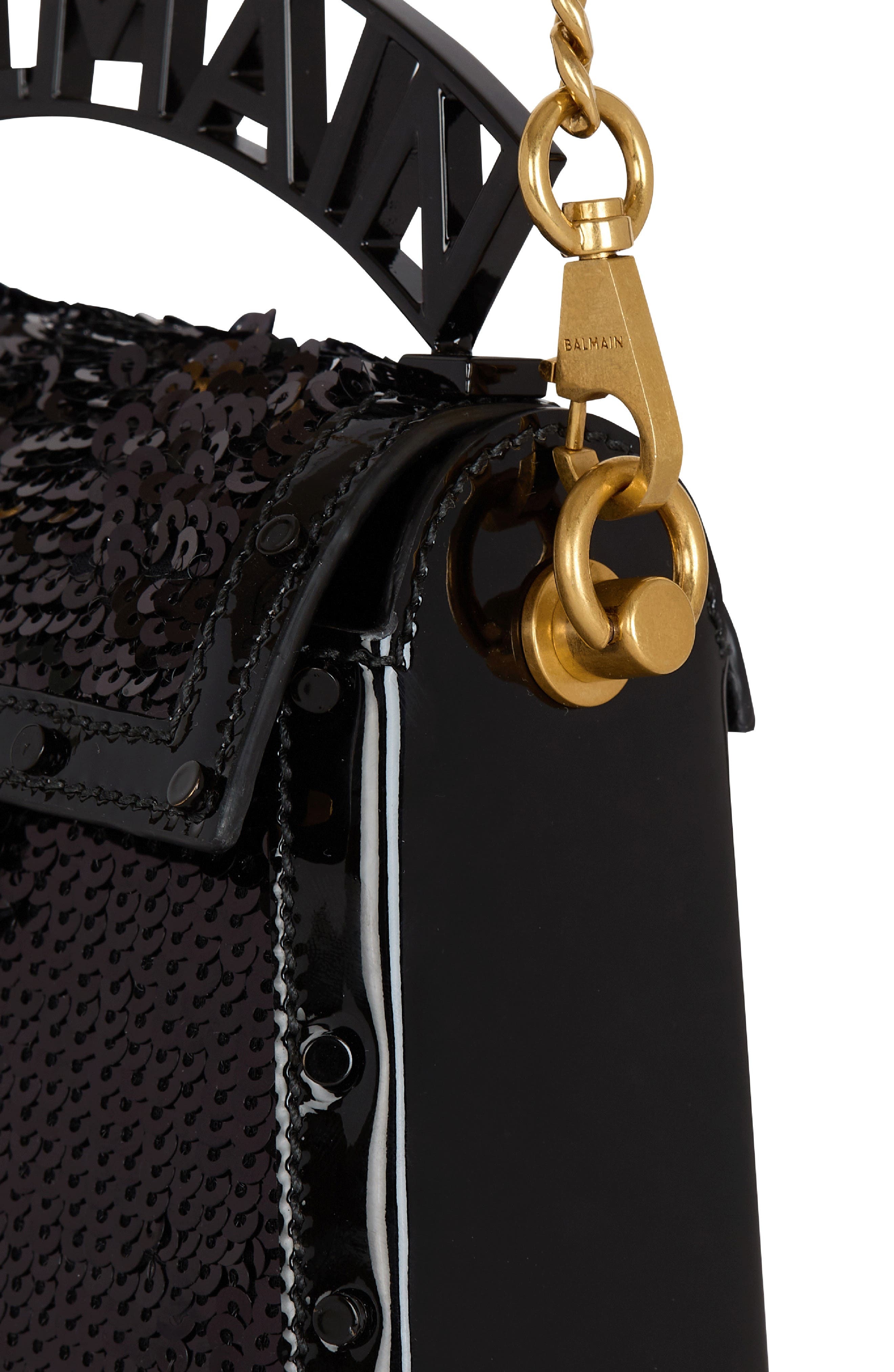 Balmain Small B-Buzz Dynasty Sequin & Leather Top Handle Bag in 0Pa Black at Nordstrom - 5