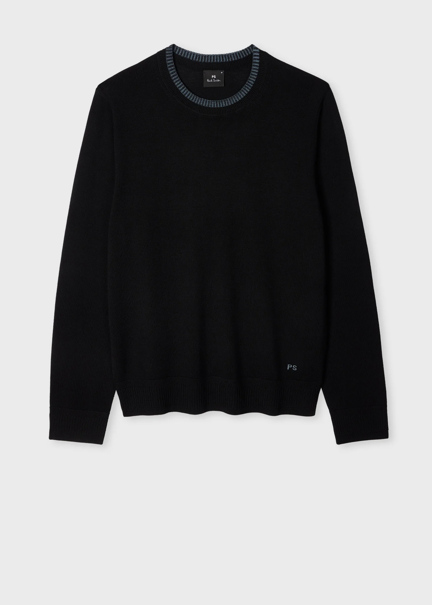 Black Merino Wool Contrast-Collar Sweater - 1