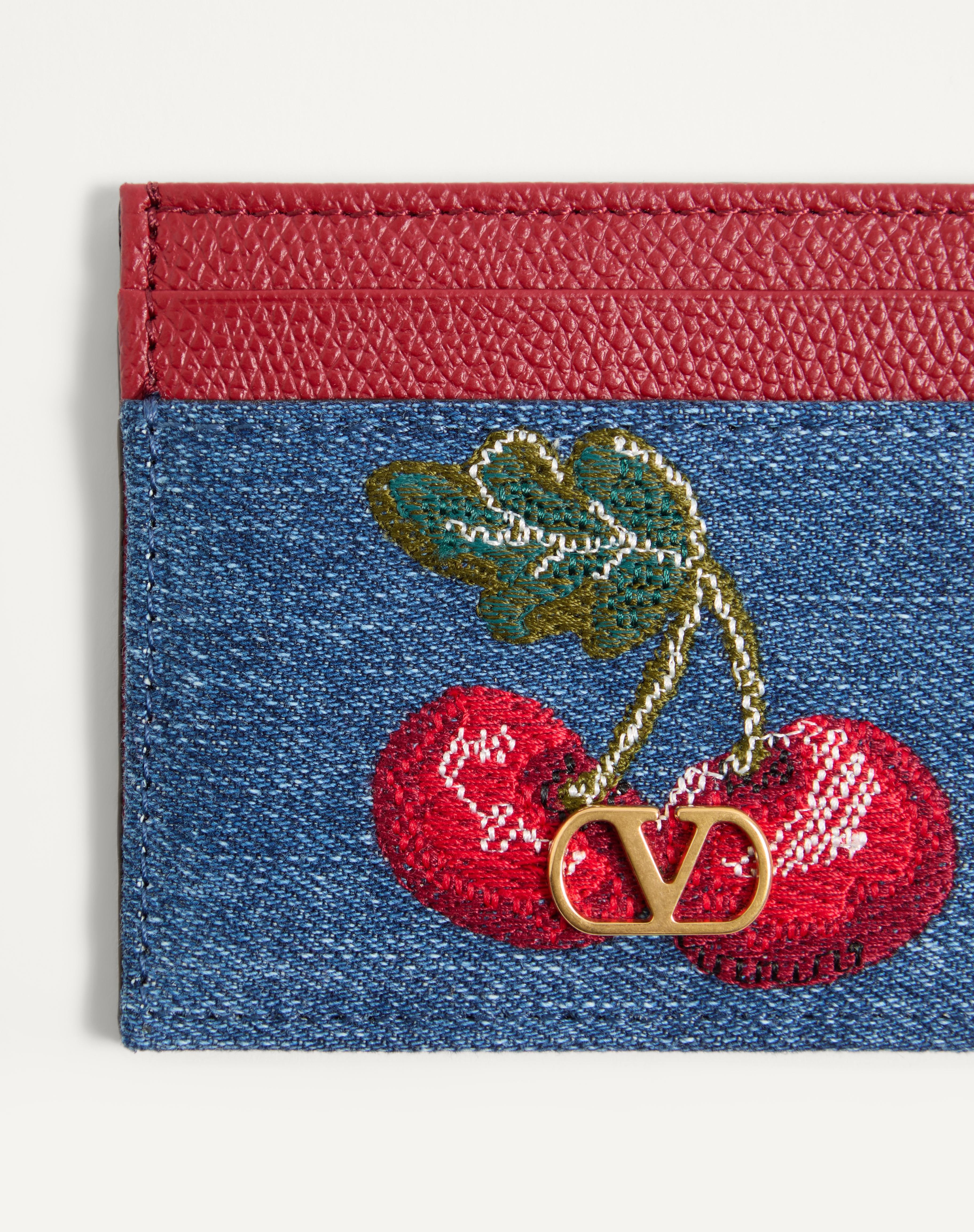 VLOGO SIGNATURE DENIM CARDHOLDER WITH CHERRYFIC EMBROIDERY - 2