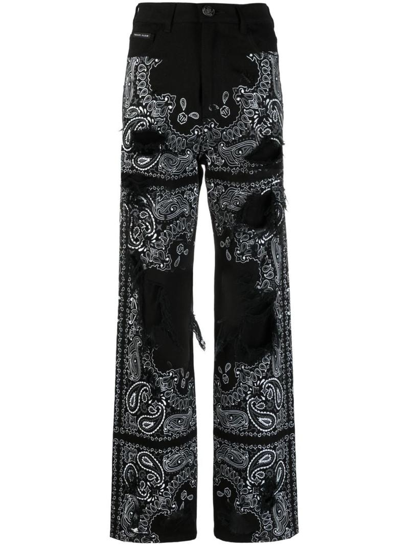 ripped paisley-print jeans 1