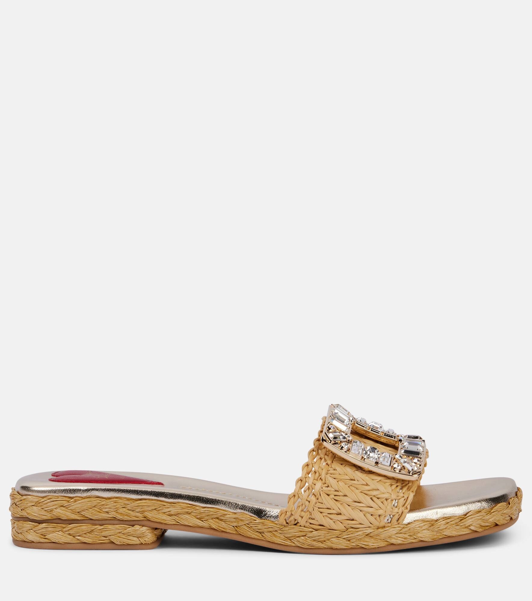 Crystal-embellished raffia mules - 4