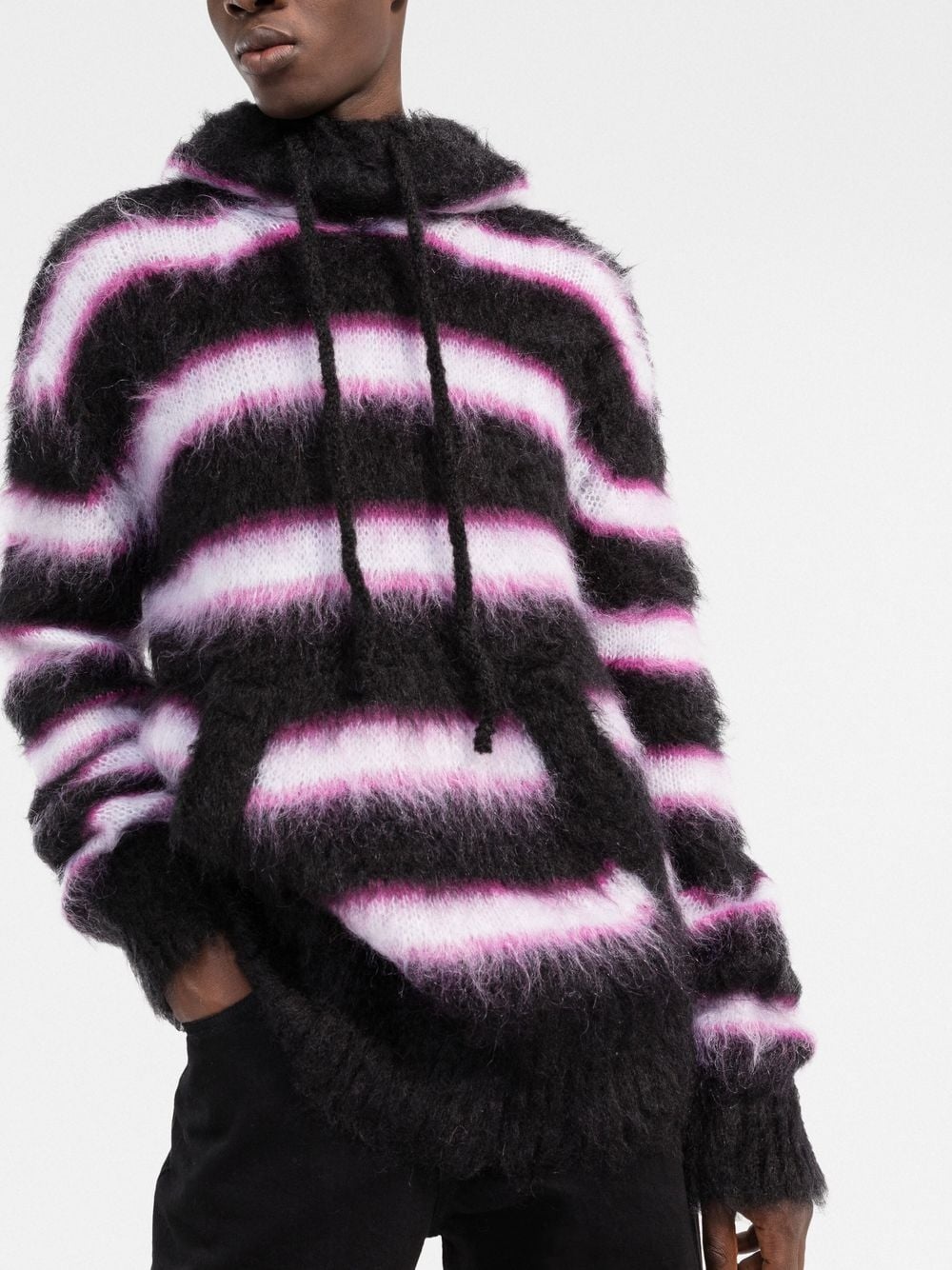 striped intarsia-knit hooded sweater - 3